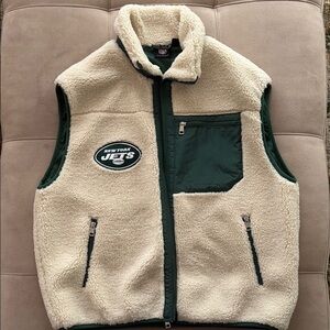 NY Jets NFL/Primark Cream and Green Sherpa Vest with High Collar NWT